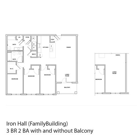 Floor plan for 3 beds, 2 baths, 1260 sqft